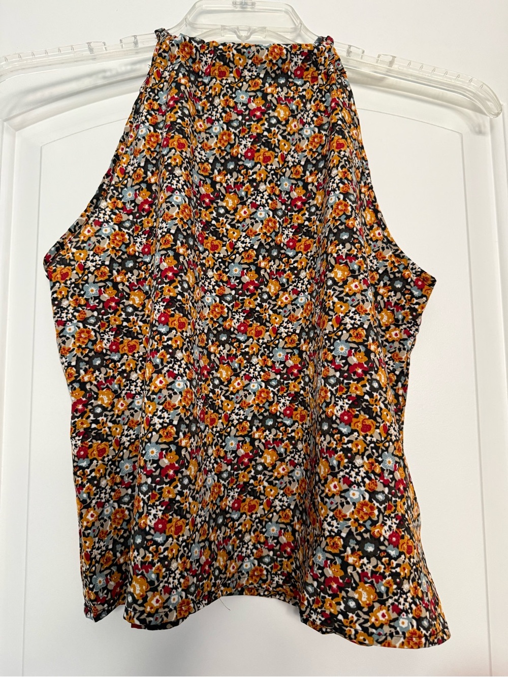 Floral Halter Tank Top in Mustard, Red & Black